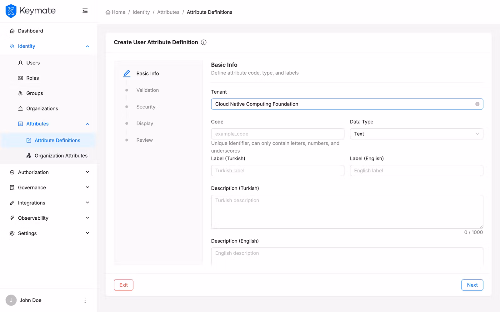 Edit drawer pre-populated with current attribute definition values for inline modification
