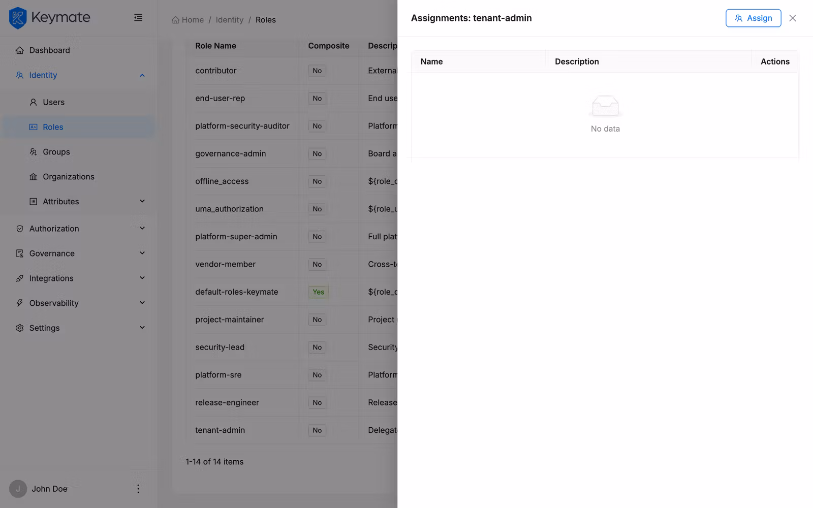 Policy assignments view showing assigned tenants and clients with unassign actions