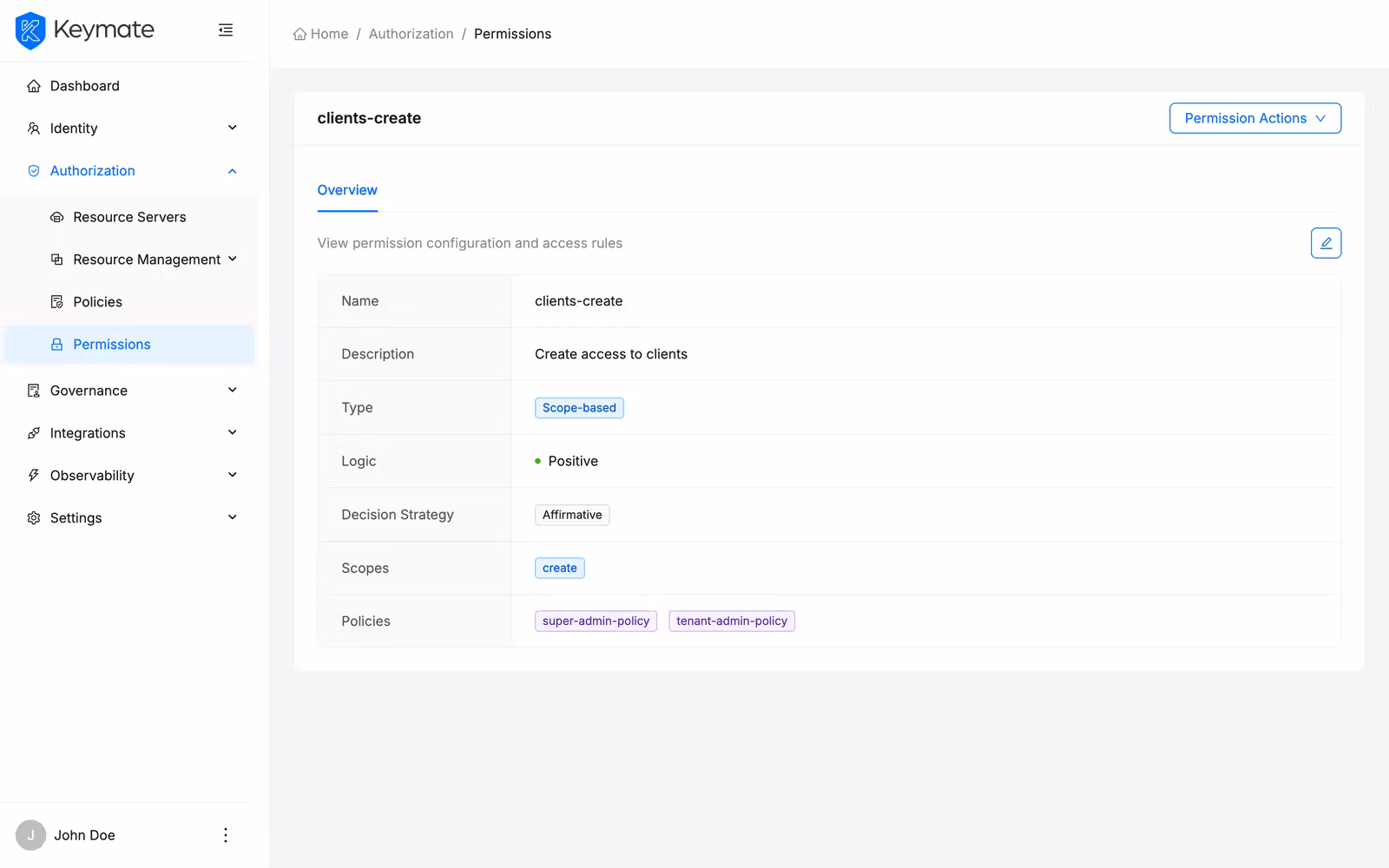 Confirmation modal for deleting a single permission